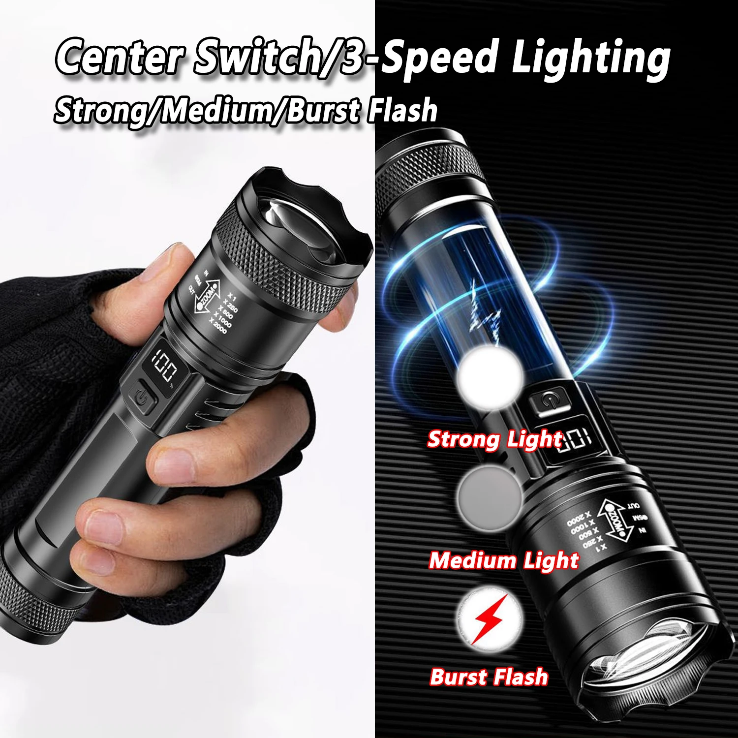 TY-908M Led Flashlight 2000LM  - đánh giá và giá Fishing Light